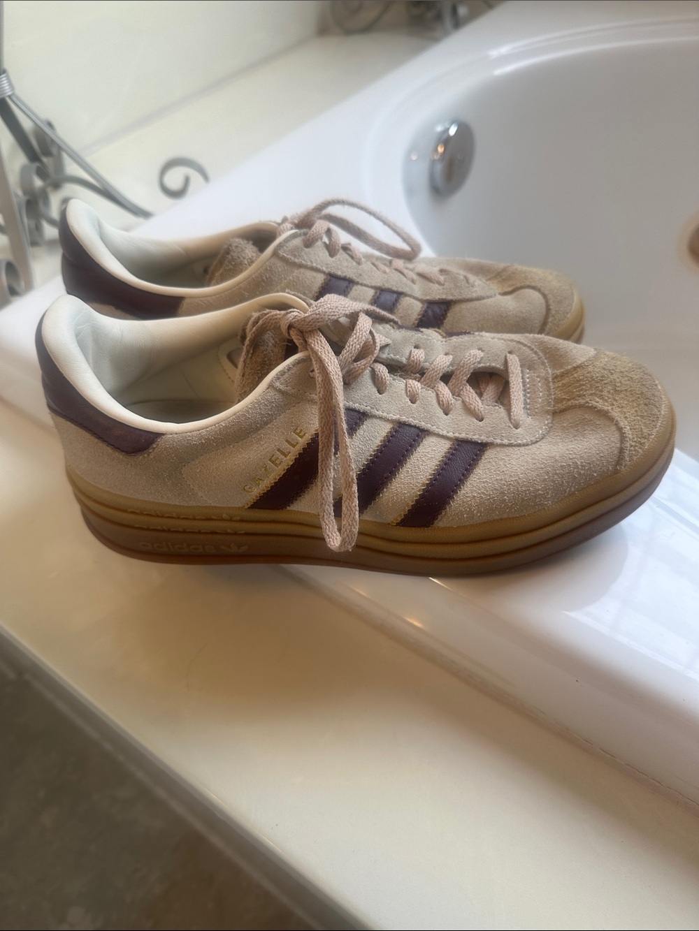 adidas Gazelle cream white maroon sneakers